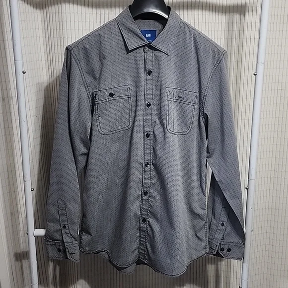 michael brandon dress shirts Mens Long Sleeve Button Up Shirt Sz 17-17.5 XL Striped Gray Michael Brandon Embroidered Button Down...